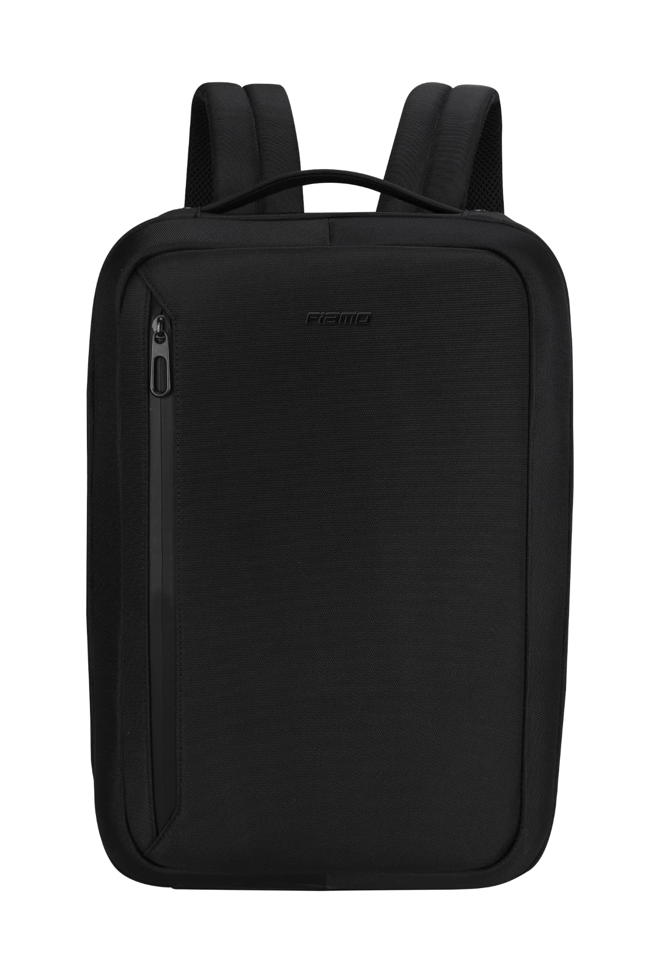Fiamo Slim backpack in black, front view